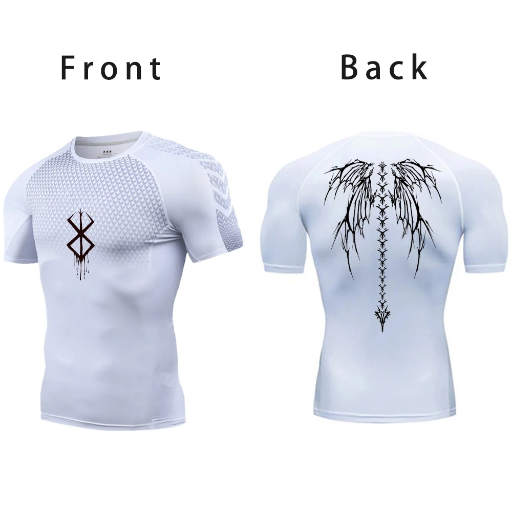 Berserk Anime Compression Shirts Men Fitness Summer Quick Dry Gothic Gym Shirt Sacrifice Print Athletics Tops Tight Elastic