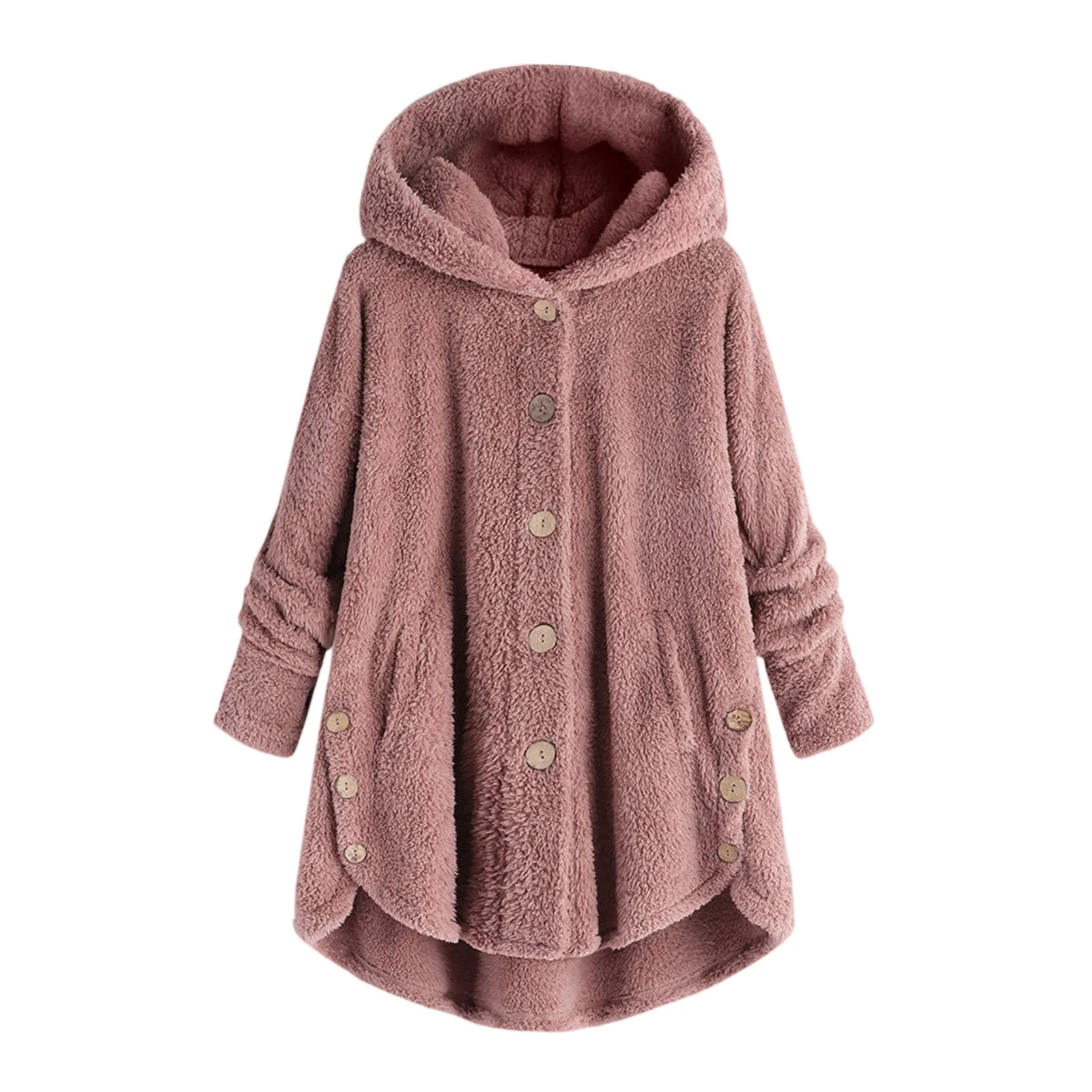 

Autumn Winter Coat Women Warm Plush Coat Women's Casual Fashion Hooded Coat Thicken Solid Color Long Sleeve Streetwear Coat