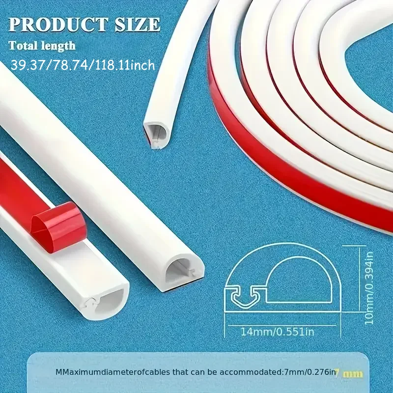 1PC 1/2/3/5meters Flexible Floor Cable Cover Cord Self-Adhesive Wall Cord Hider Internet Wire Duct Duct Slot Cable Manage