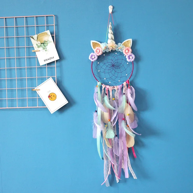 Unicorn Dreamcatcher Led Light Feather Dream Catchers Feather Handmade Wall Hanging Decor Tassels Dreamcatcher Home Decoration