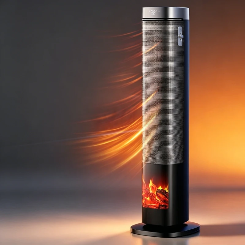 

2026 New Graphene Flame Tower Electric Space Heater Home Large Area 5D Simulated Charcoal Fire Heater with Voice Control
