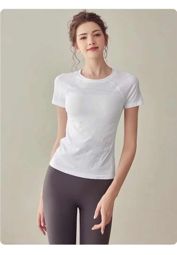 Sport-Tops Schnelltrocknend Damen Fitness Lauf-Yoga Kurzarm Feuchtigkeitsspendend Wundfreundlich Elastisch Atmungsaktives Yoga-Anzug T-Shirt – Detail 10