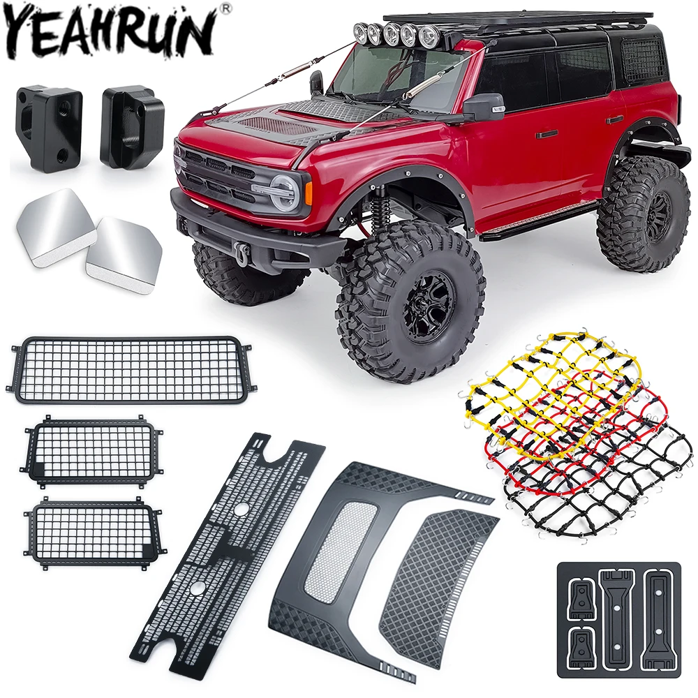 YEAHRUN RC Car Window Mesh Engine Cover Sheet Luggage Net Air Intake Grille for 1/10 TRX4 Bronco Simulated Decoration Parts