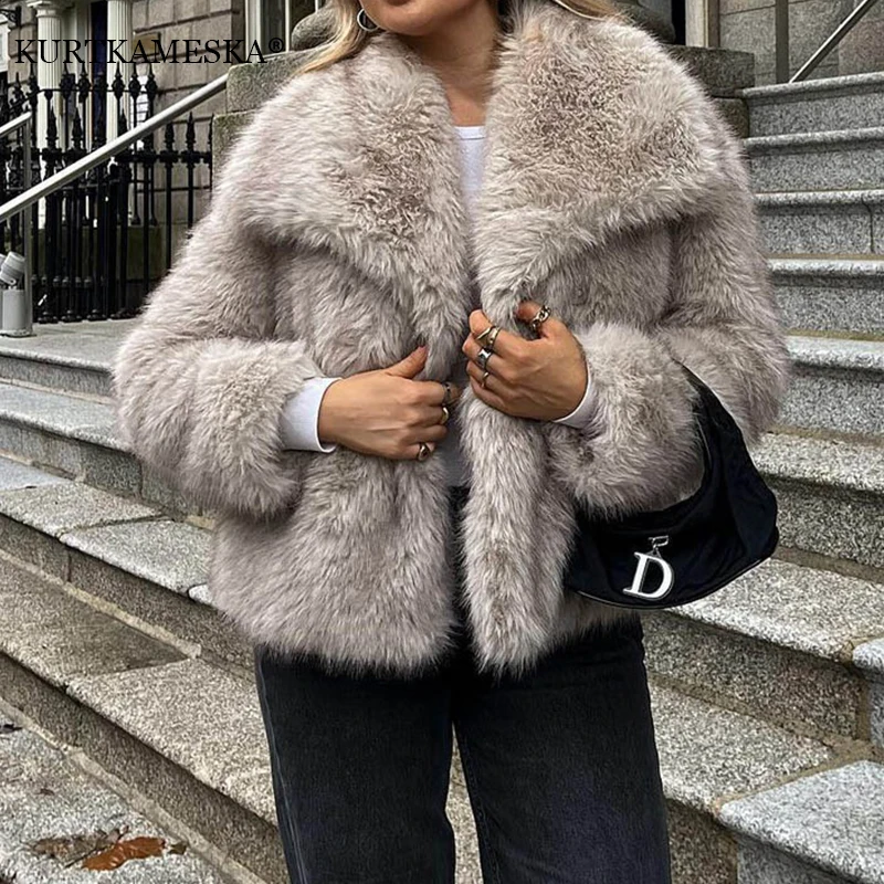 Women's Clothing Autumn And Winter New Lapel Fur Coat Women's Artificial Fur Jacket Loose Medium Length Jacket Faux Fur