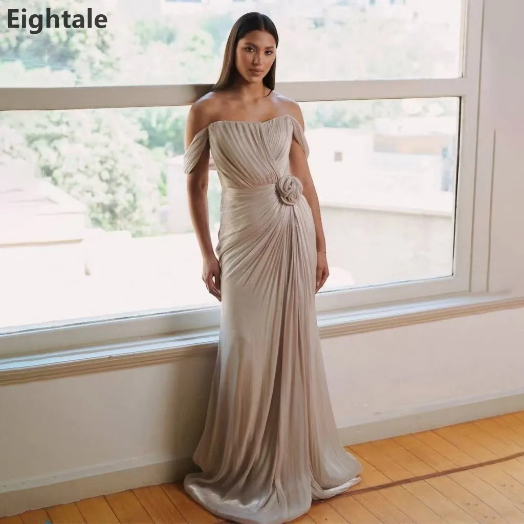 

Eightale 2025 Silk Chiffon Mermaid Maxi Evening Dress Off Shoulder Wedding Party Formal Prom Dress Dubai Party Gown Customized