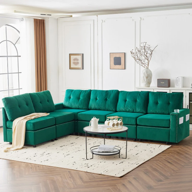 

Velvet modular combination sofa with storage, living room combination sleeper sofa (Green)