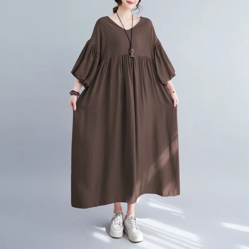 Plus Size Losse Knielange Dr Dames Voor Rok Over De Knie Lange Jurk Afslanken Effect Zomer Polyestervezel ort Sve