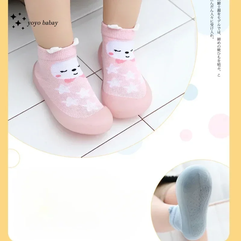 Chaussons à semelle en caoutchouc pour bébés, chaussures pour tout-petits, chaussons pour bébés, chaussettes d\'intérieur souples, chaussons pour