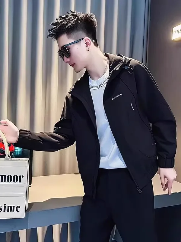 

Men's Hooded Jaet Spring Autumn Faionable Polyester Fiber Spandex Casual Sle Zipper Closure Long Sve Youth Jaet