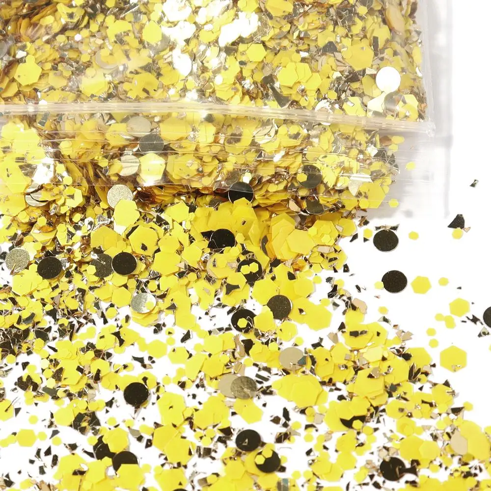 50 g/Beutel, holografischer, klobiger Glitzer, Prinzessinnen-Serie, goldfarbener, kosmetischer Bastel-Glitzer für Epoxidharz-Nagel-Pailletten, schillernde Flocken – Detail 21
