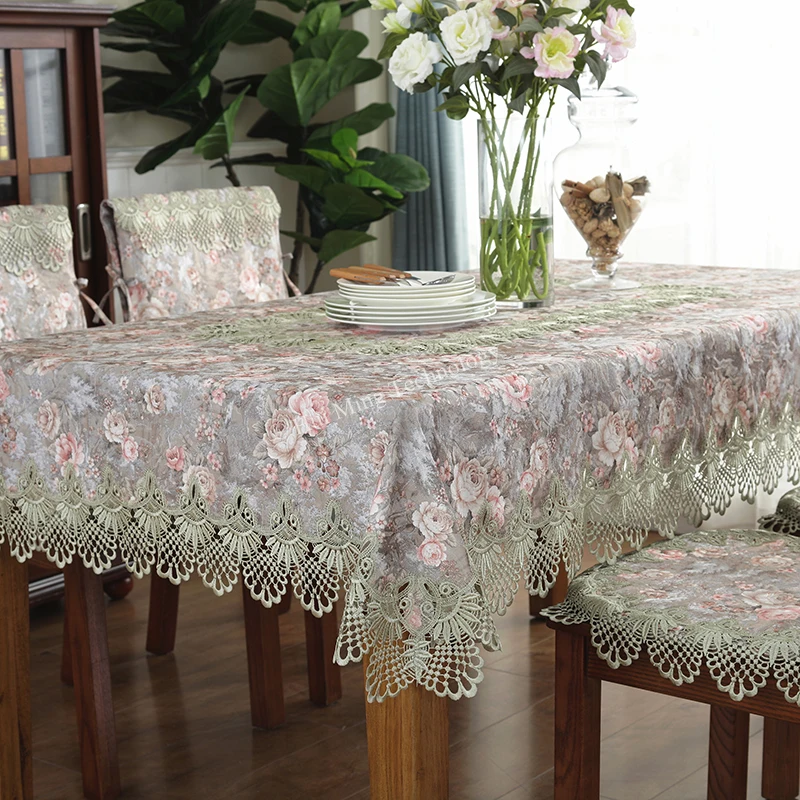 Tablecloth Table Green Embroidered Dining Table Cover Table Cloth Round Flower Fresh Lace Fabric Tv Cabinet Dressing Dust Cover