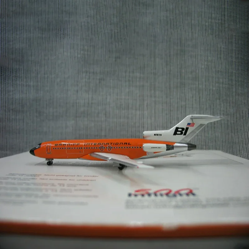 Liga morre modelo de aeronave de passageiros fundido, transporte aéreo da América, Inflight500 Braniff Orange 727-100, N7279, escala 1:500