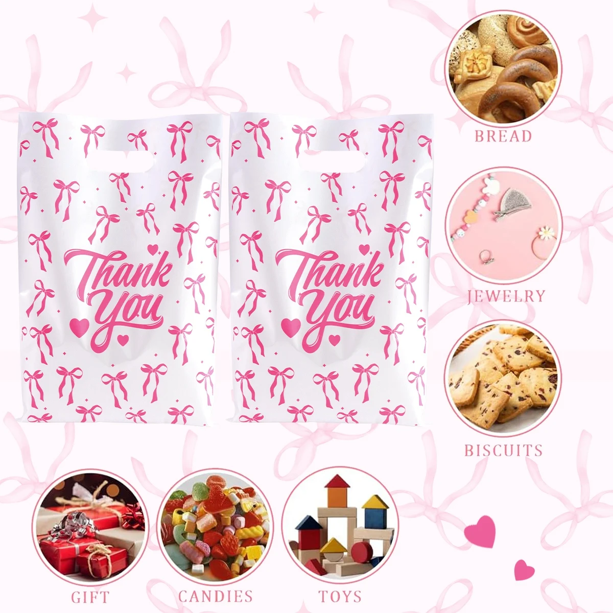 10/20/50Pcs Pink Bow Gift Bag Candy Bags Birthday Party Goodie Gift Bags For Girls Bridal Engagement Baby Shower Supplies view 6