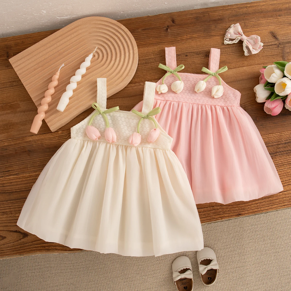 Cute Birthday Party Summer Baby Girl Dress Sweet Sleeveless Camisole Dress Sheer Breathable Outdoor Vacation Princess Baby Dress