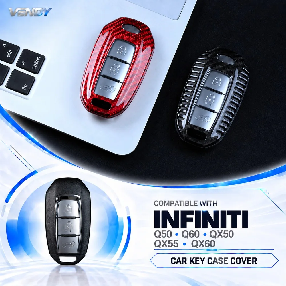 Real Carbon Fiber Car Key Case Cover Protector Shell Fob For New Infinity Infiniti Q50 Q60 QX50 QX55 QX60 Interior Accessories