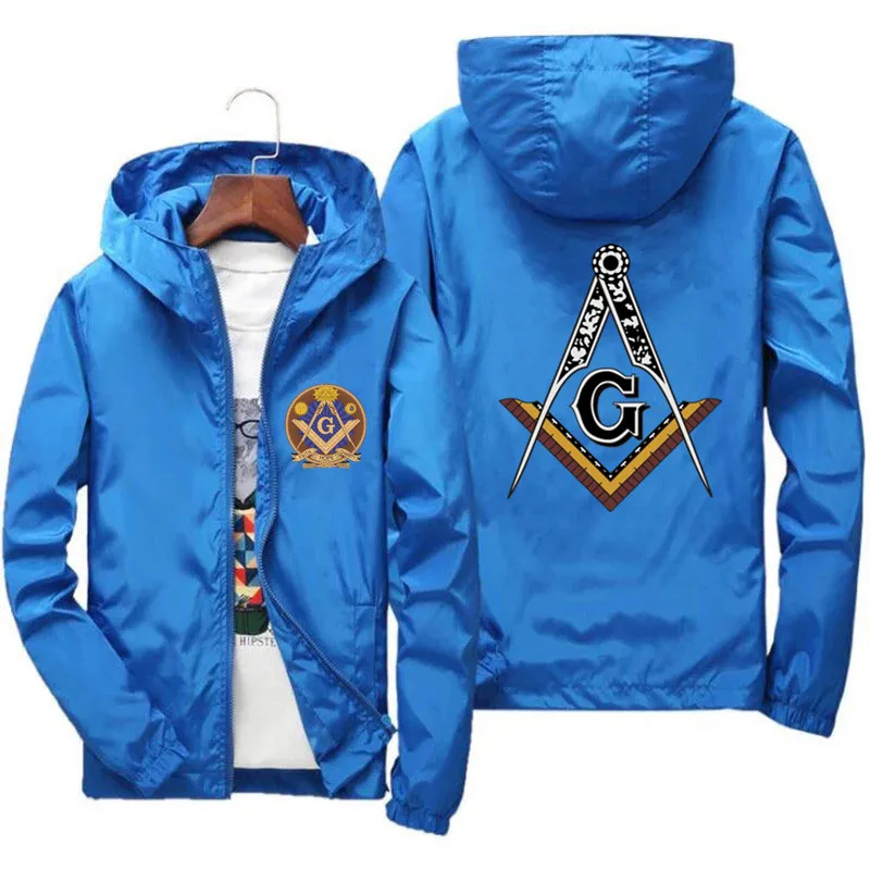 Men's Mason Masonic Freemasonry Square And Compass Bomber Windbreaker Coat Jacket Zipper Hooded Pilot Parkas Tops Oversized 5XL