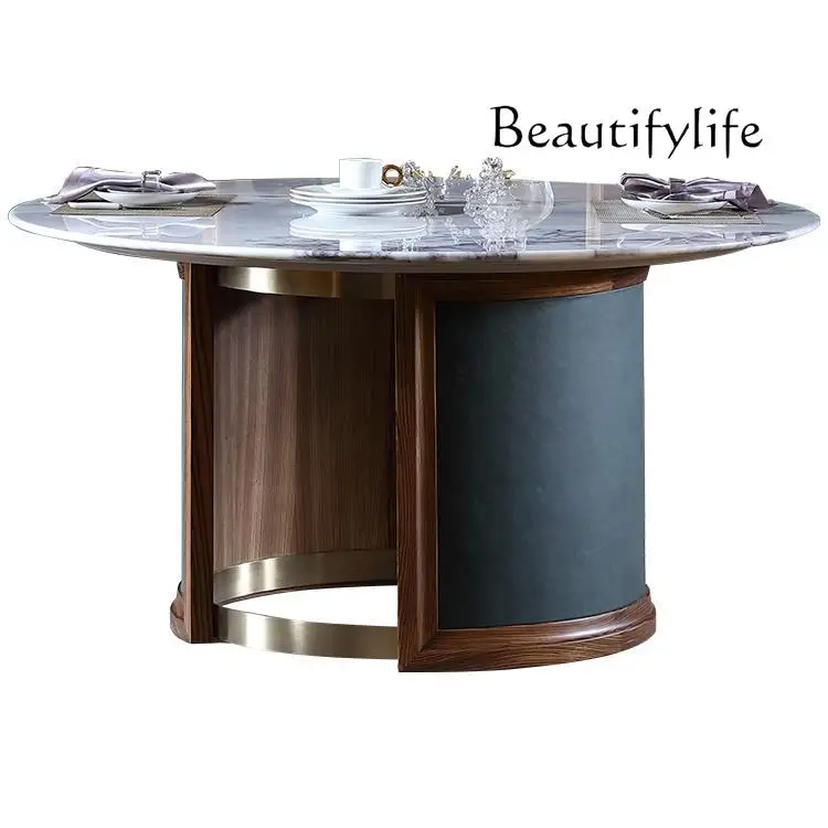 Artistic Style Natural Marble Ugyen Wood Table Aesthetic Modern Minimalist Restaurant Home