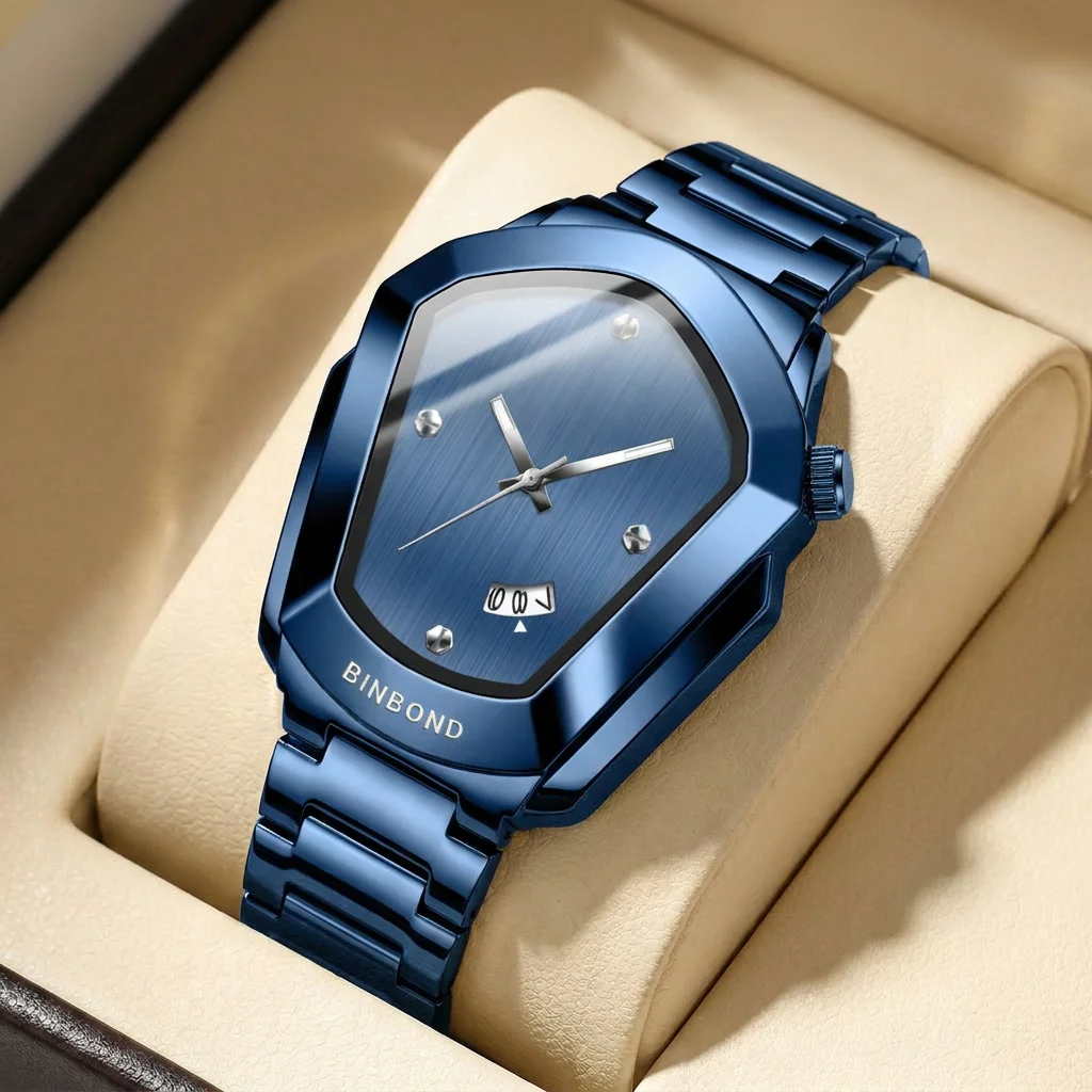 1pcs Men's blue dial alloy strap vintage fashion tonneau sporty details Quartz Watch for business party holiday