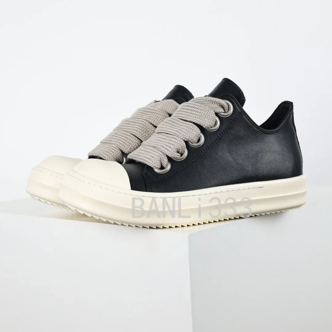 Rick Shoes Owens Ramones Low Jumbo Laces Leather Casual Shoes Men's Women Sneakers High Quality Black For Free Delivery Shipping