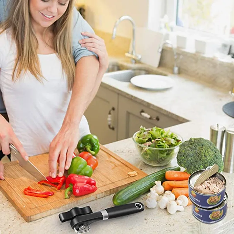 Professional Manual Can Opener – Kitchen Side-Cut Can Opening Tool with Easy-Grip Plastic Handle, Effortlessly Opens All Types O