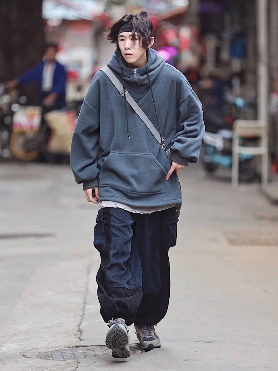 

Wednesday off Day Retro Fleece Hoodie Unisex Loose Casual Couple Outerwear Trendy Zipper Pure Color Spring Autumn Youth Popular