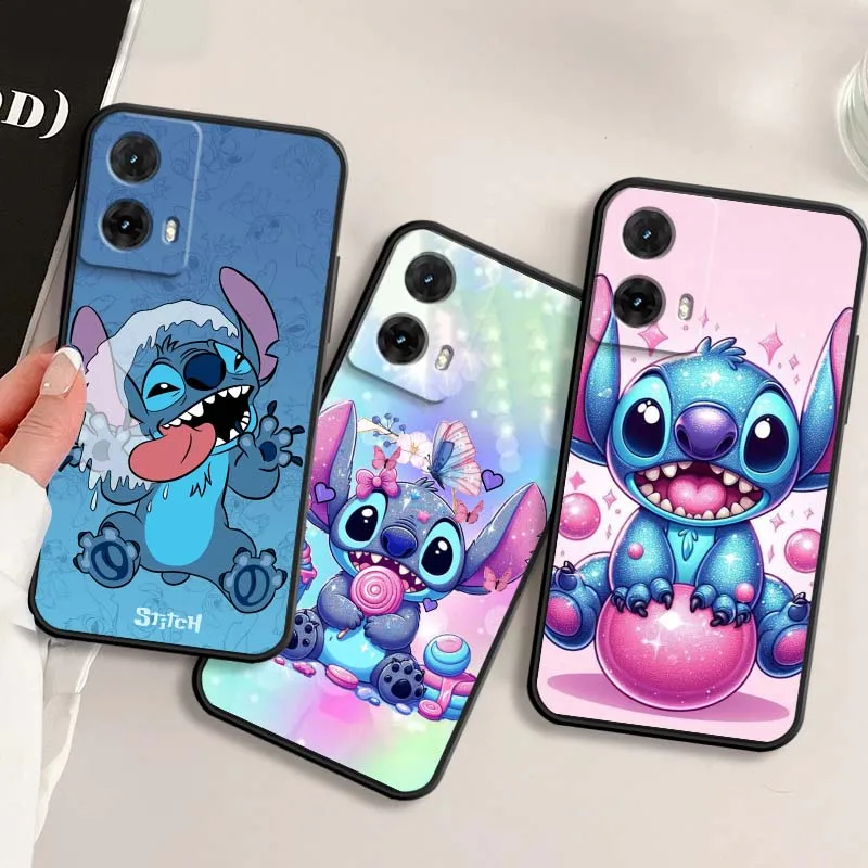 

Cartoon Stitch Anime For Motorola G85 Edge 50 G24 G35 G14 G04 40 G72 G34 G G54 G13 G32 5G Black Phone Case Cover