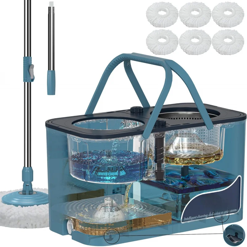 

Gen 1 Spin Mop with 4-Chamber Water Separation - 2-Gal Large Capacity Bucket on Wheels, 6 Refills for Big Homes & Deep Cleaning