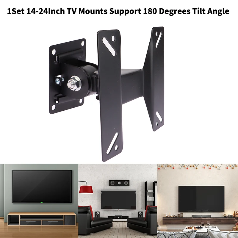 Support mural pour moniteur LCD LED, supports TV 14-24 pouces, support de cadre TV à écran plat, angle d\'inclinaison de Louvain 180 avec vis, 1 jeu