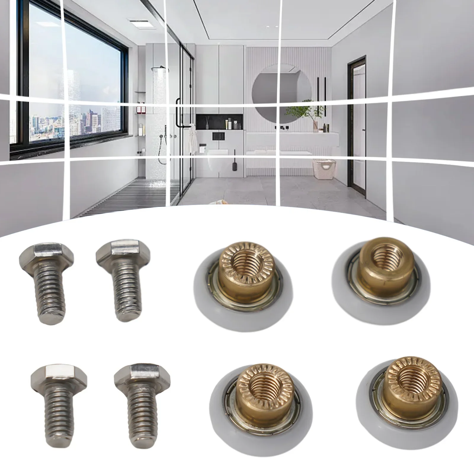 4pcs Shower Room Pulley Bathroom Sliding Glass Door Wheels Nylon Copper Roller 20mm/23mm/25mm/27mm Window Hardware