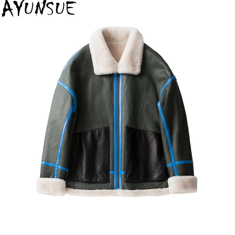 AYUNSUE High-end Real Wool Fur Coat Mens Winter Warm Natural Sheepskin Leather Fur Jacket Man Fashion Original Fur Coats Jackets
