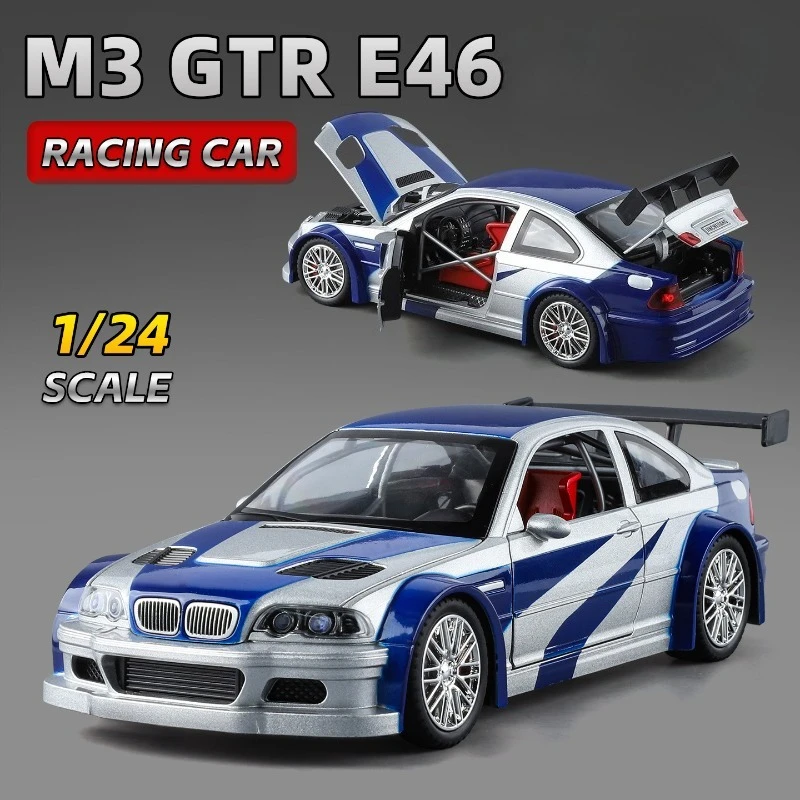 Modelo de Coche de Carreras BMW M3 GTR E46 a Escala 1:24, Miniatura de Aleación, Colección de Vehículos, Juguete, Regalo de Cumpleaños para Novio