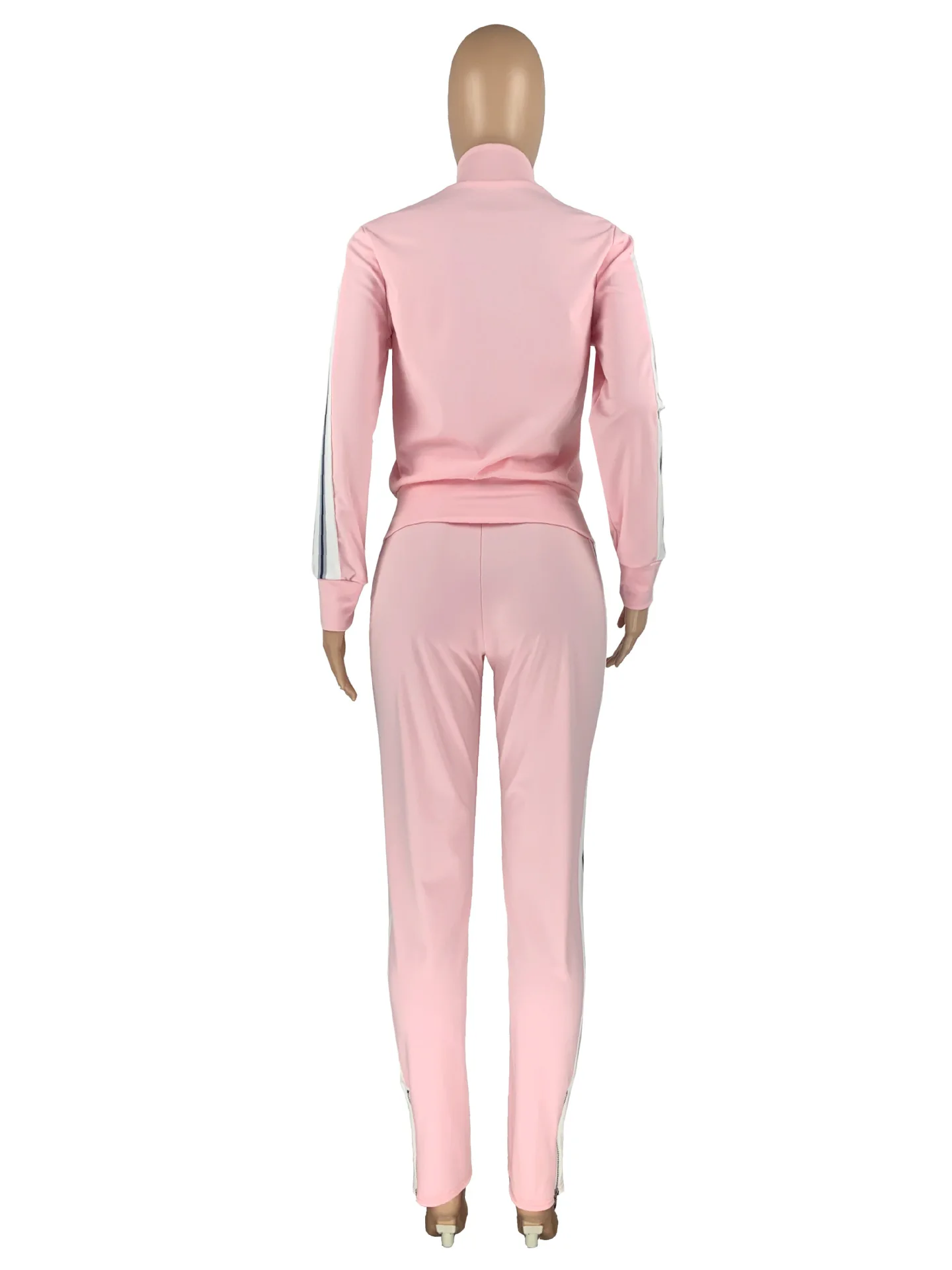 Women Solid Color Patchwork Zipper-Lapel Long Sleeve Top And Straight-Leg Pants Casual Two-Piece Fashion Movement Jogging Suit