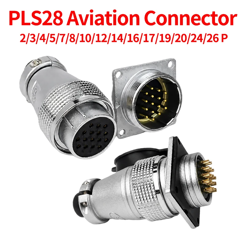 PLS28 WS28 TP28 Circular Aviation Connector 2/3/4/5/7/8/10/12/14/16/17/19/20/24/26 Pin Male Female Plug 28mm Panel Cutout