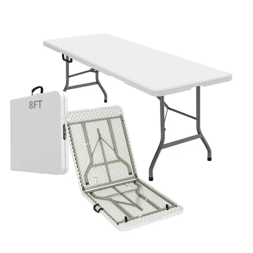 Mesa Plegable Portátil Resistente, Mesa de Comedor de Plástico, Mesa de Plástico Blanca para Interiores y Exteriores, para Fiestas, Barbacoas y Campamentos