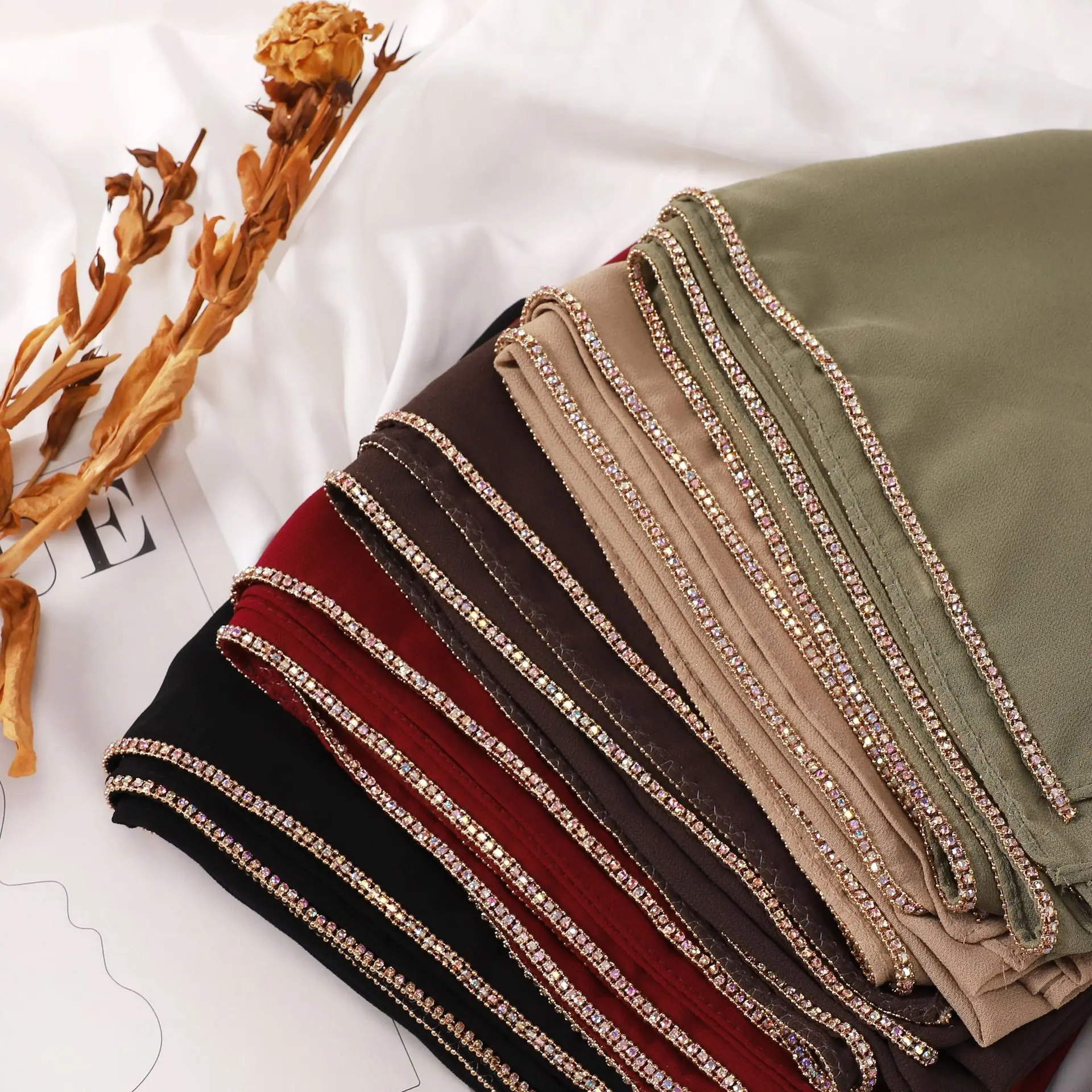 

Алмазная медная цепочка, шифоновый хиджаб, исламское ожерелье, шаль-цепочка, женский платок вуале Рамадана, мусульманская мода, тюрбаны для женщин