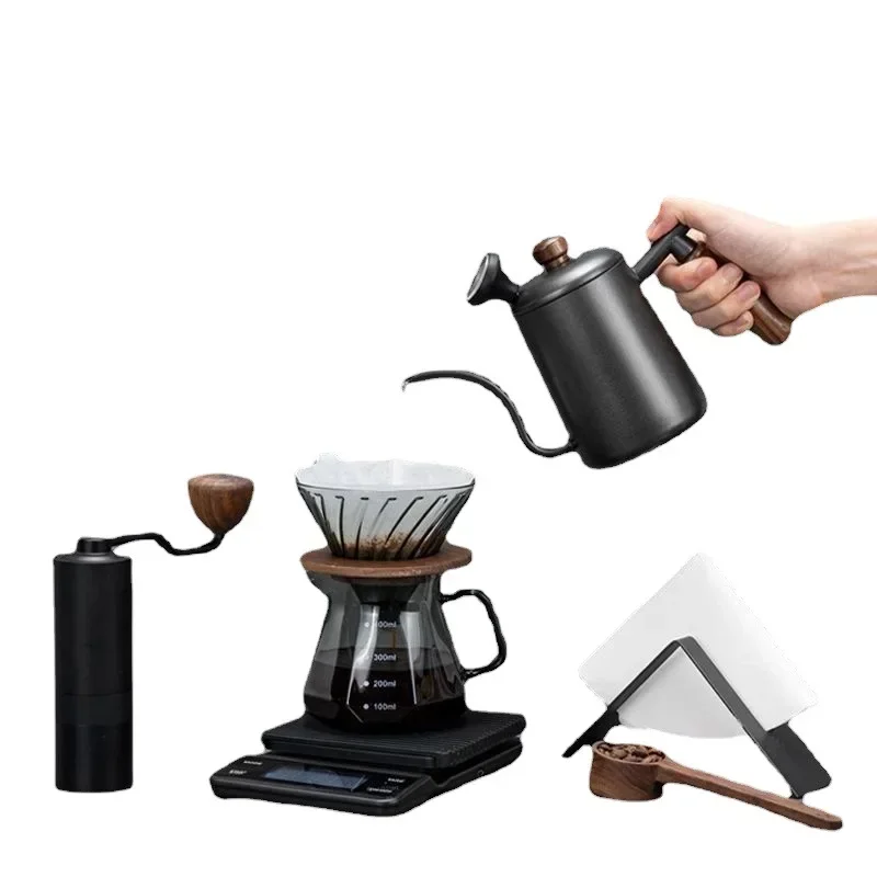 Coffee Hand Brewed Coffee Pot Set Gift Box Glass Filter Cup Sharing Pot Electronic Scale Bean Grinder  Hand-brewed Coffee Set