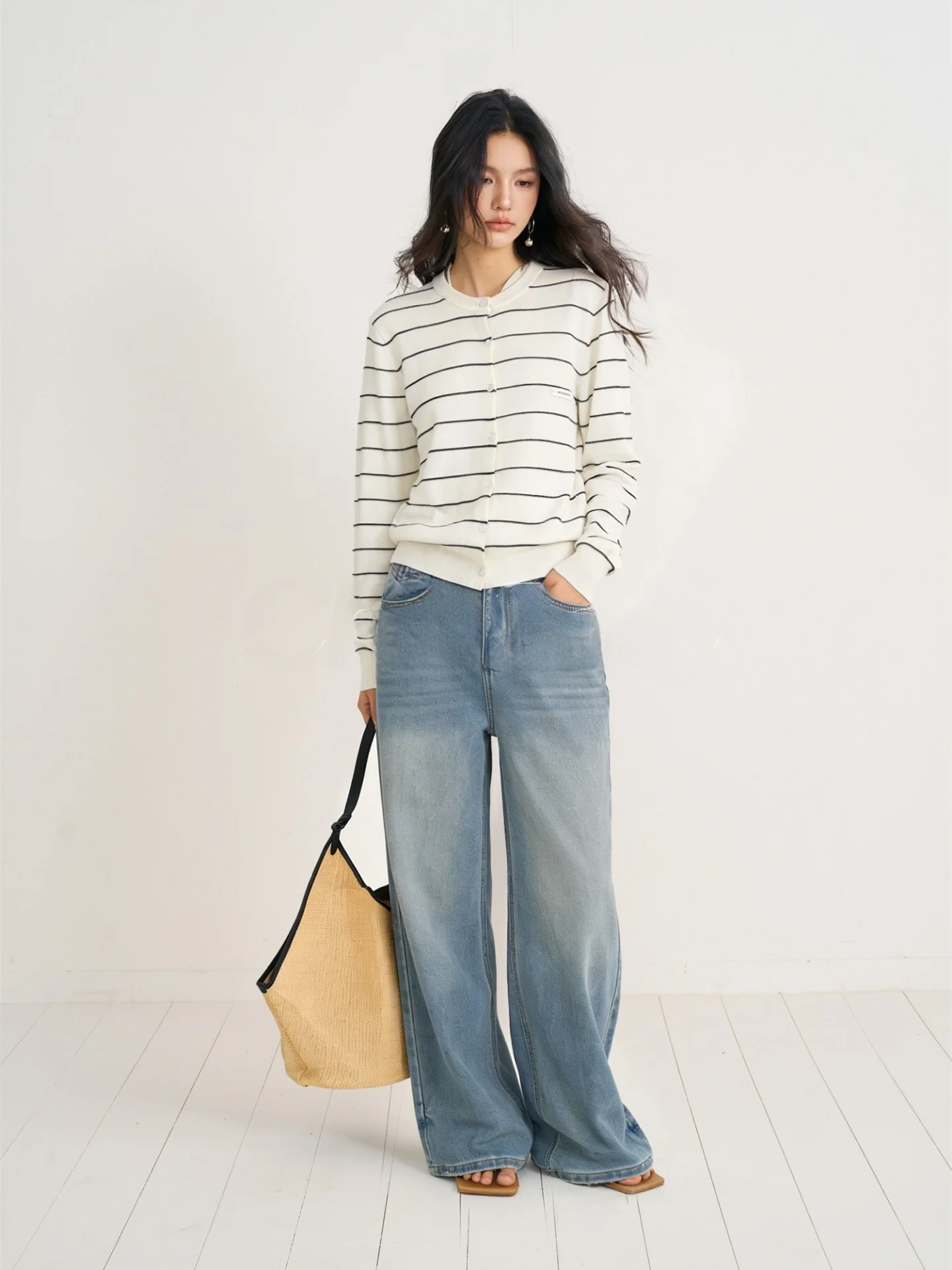 

Chill Zoe Cloud f Denim Pants Draped Floor-Length Wide Leg Loose Feel Casual Long Trousers Straight Cut Jeans Blue