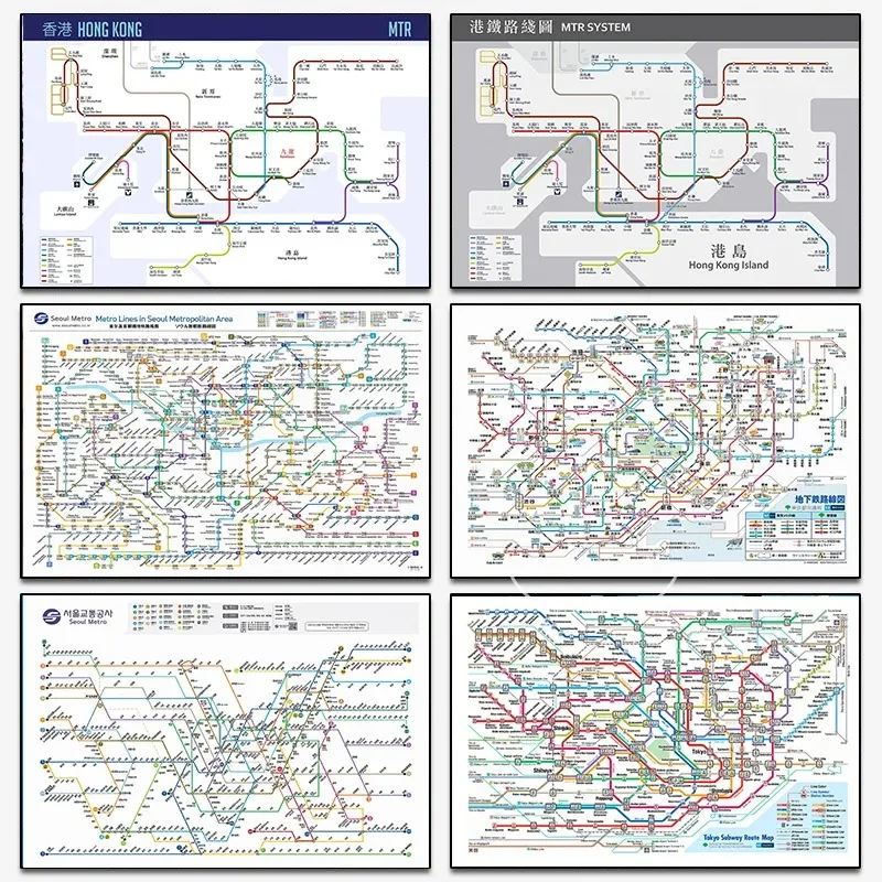 Tokyo JR Yamanote Train Station Sign Seoul Subway Map Posters and Prints Canvas Painting Wall Art Picture for Room Home Decor