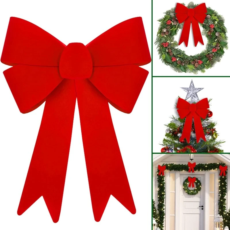 Big Bowknot Red Ribbon Christmas Tree Topper Decoration Red Bow Xmas Wedding Decor for Home Front Door Pendant Decor Party Prop