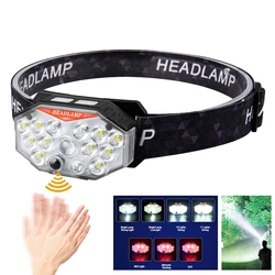 Multi-Functional LED Induction Headlamp Type-C Rechargeable Head Torch 7 Modes Headlight Outdoor Camping Fishing Search Lantern