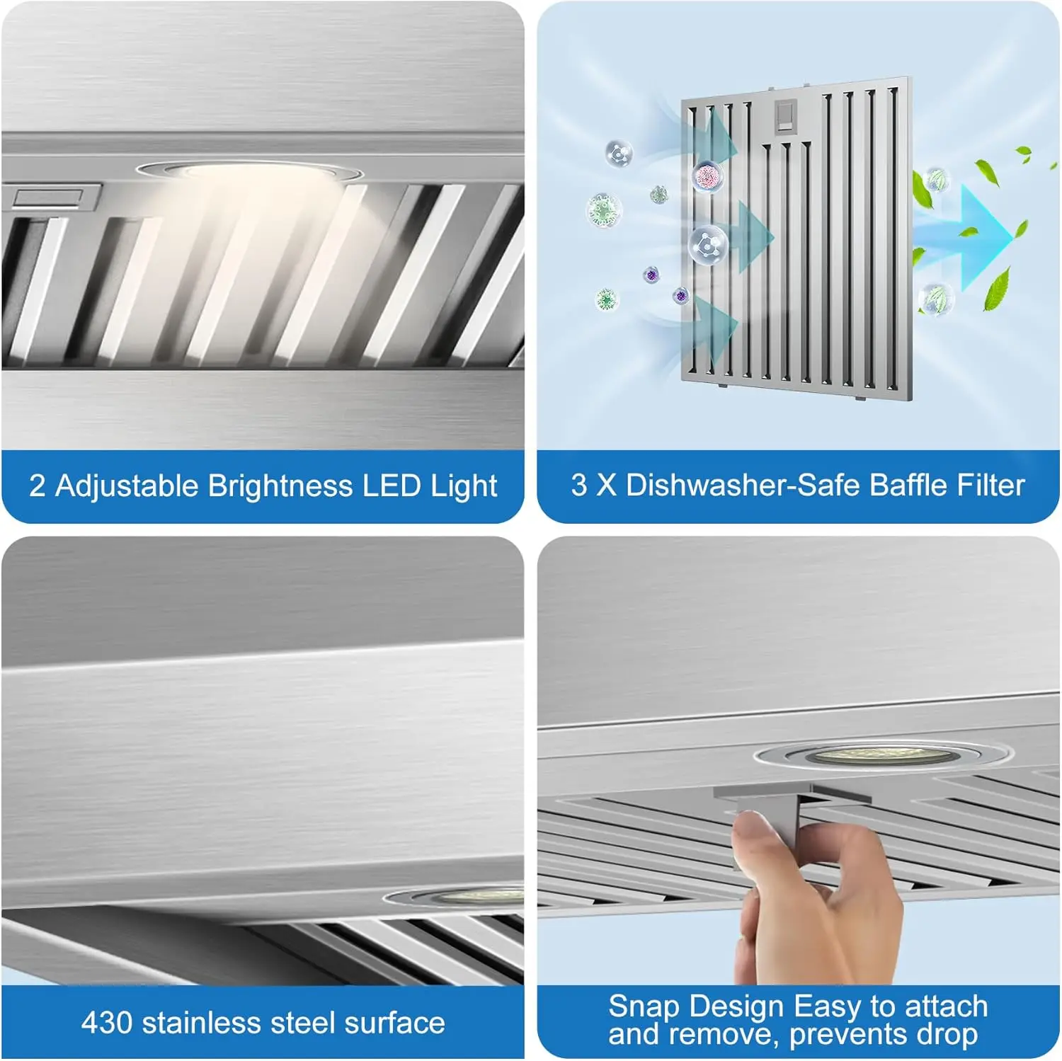 36 بوصة تحت الخزانة ران هود 1200 CFM مع 4 سرعات استشعار قوي التحكم باللمس الفولاذ المقاوم للصدأ موقد المطبخ تنفيس اغطية مع 2