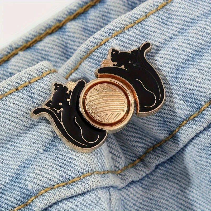 2Sets Women's Animal Cute Cat Nail Waist Buckle Jeans Adjustable Double Buckles for Slimming Waist Daily Use