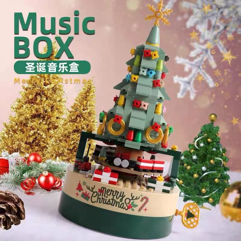 Jiaqi 1302 Christmas tree building blocks rotating music box Christmas decorations children's creative ornaments gift toys