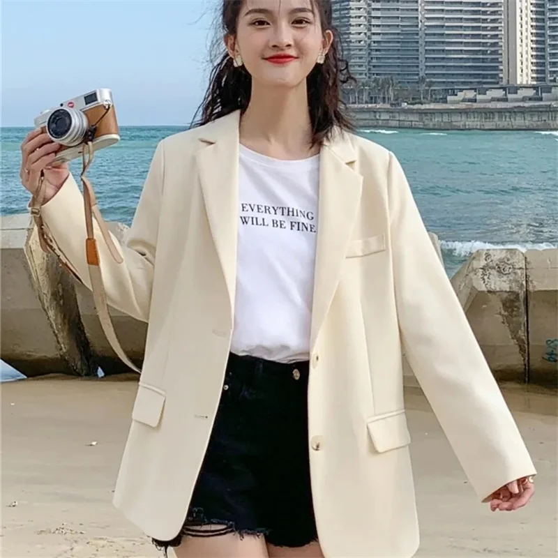 2025年春秋レディースファッションスーツジャケット 上級女性用長袖トップス アウター 韓国風 ファム 新作 無地ブレザーコート