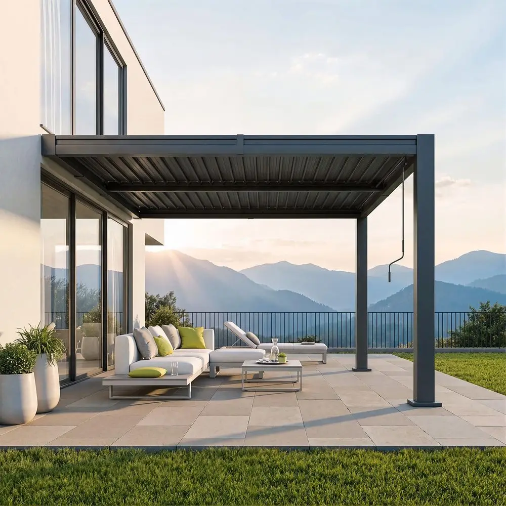 Wall Mounted Pergola 10x12 Lean to Pergola with Adjustable Louvers