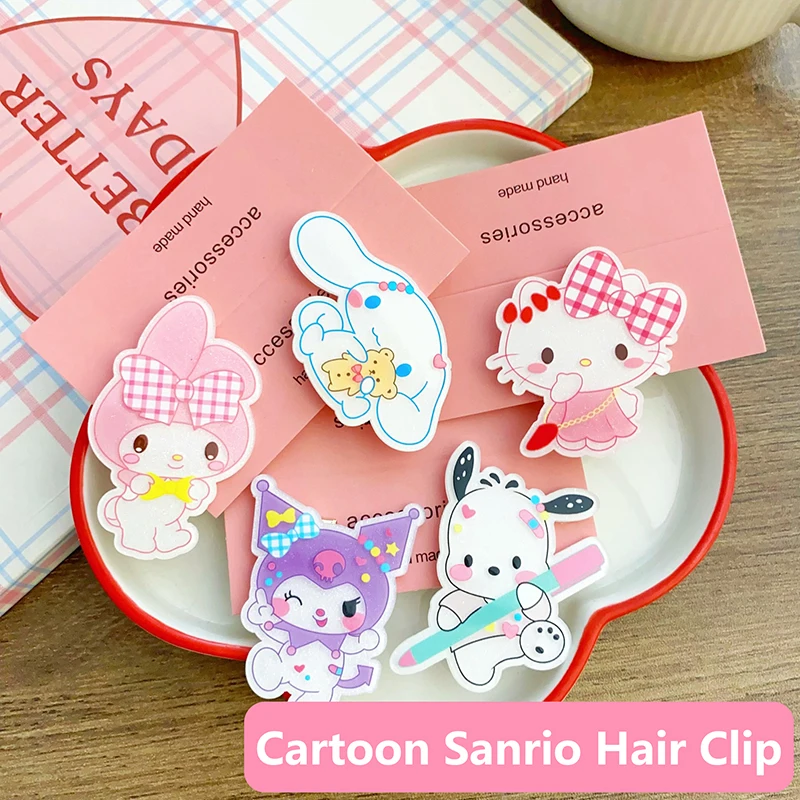 Cartoon Sanrio Hair Clip Kawaii Hello Kitty Cinnamoroll Kuromi Melody Pochacco Side Bangs Clip Hairpin Fashion Hair Accessories