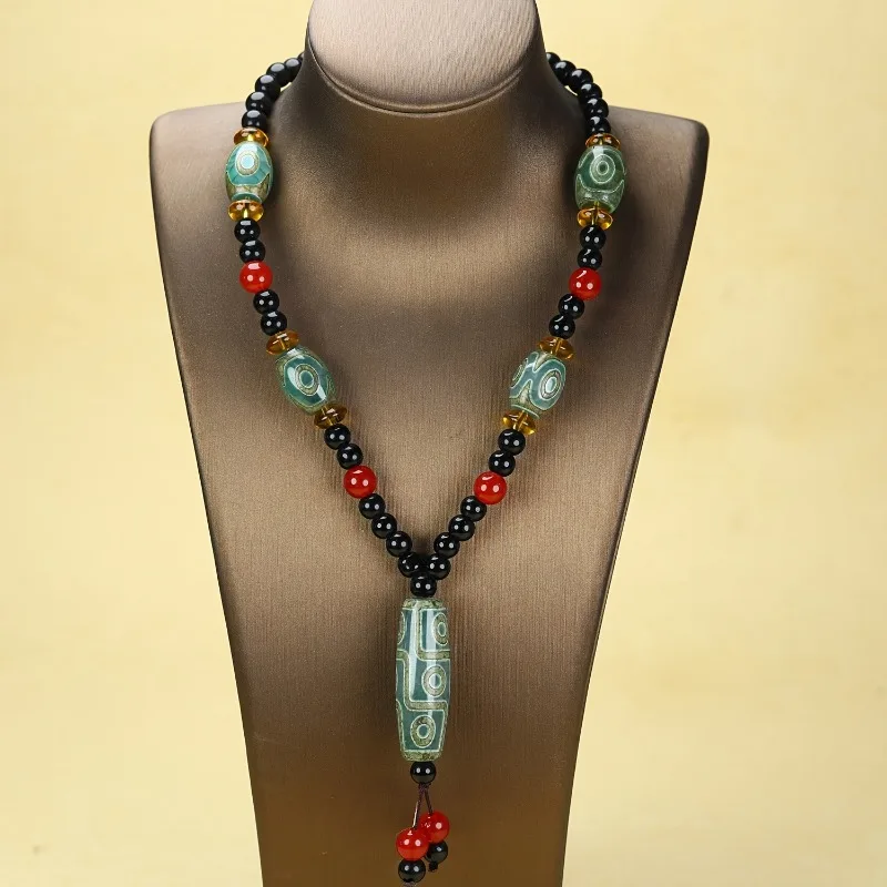 

Bohemian Stone Bead Necklace, Unisex Tibetan Pendant