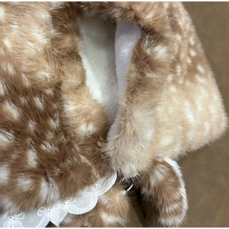 Japanische Hirsch gefleckte Band Plüsch Unterarm Umhängetasche, Mori Girl Elch flauschige Frauen Geldbörse, Winter süße Woodland Fairycore Handtasche – Detail 9