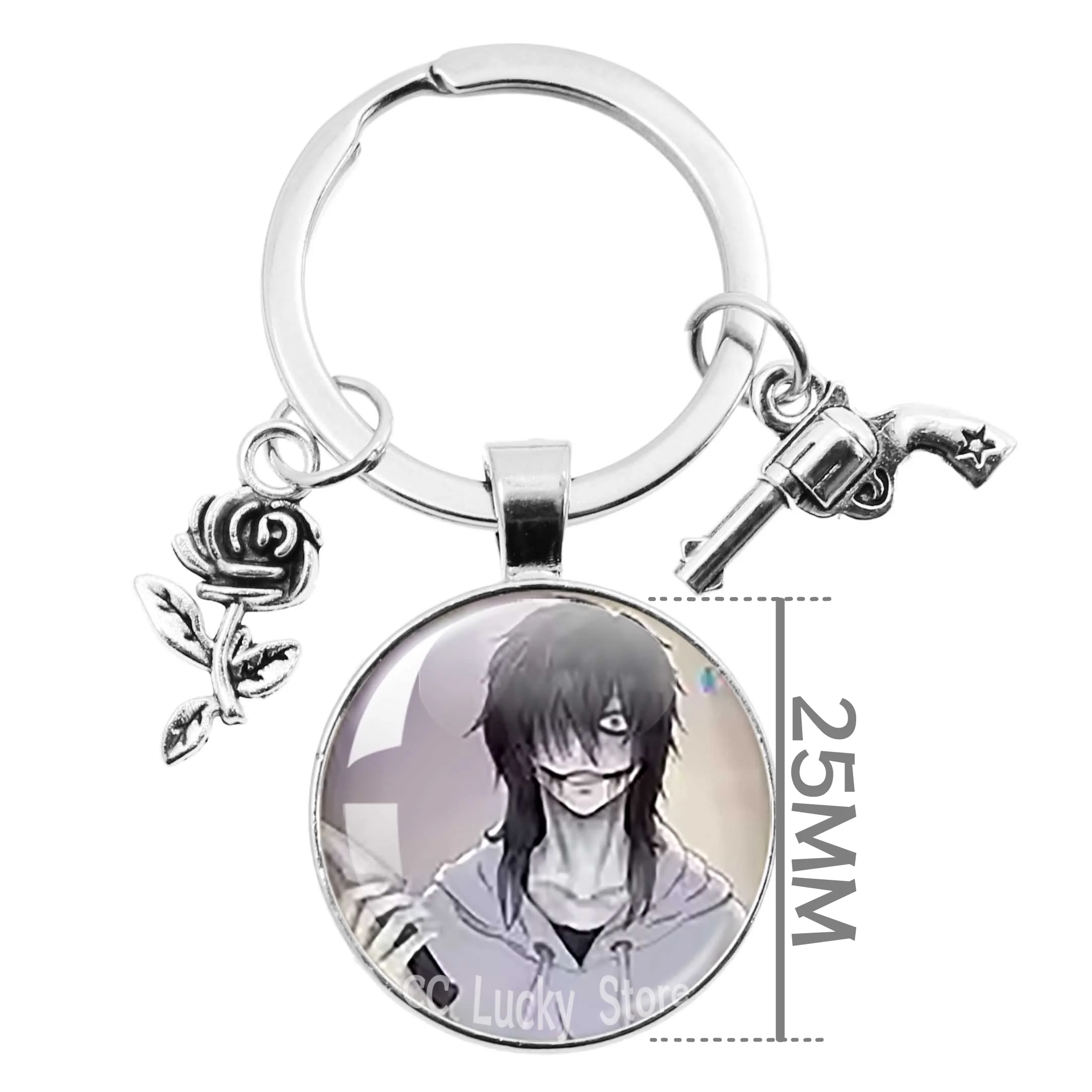 Jeff The Killer Round Pendant Keychain Creepy Urban Horror Legend Killer Jeff Anime Peripheral 25MM Glass Round Pendant Keychain