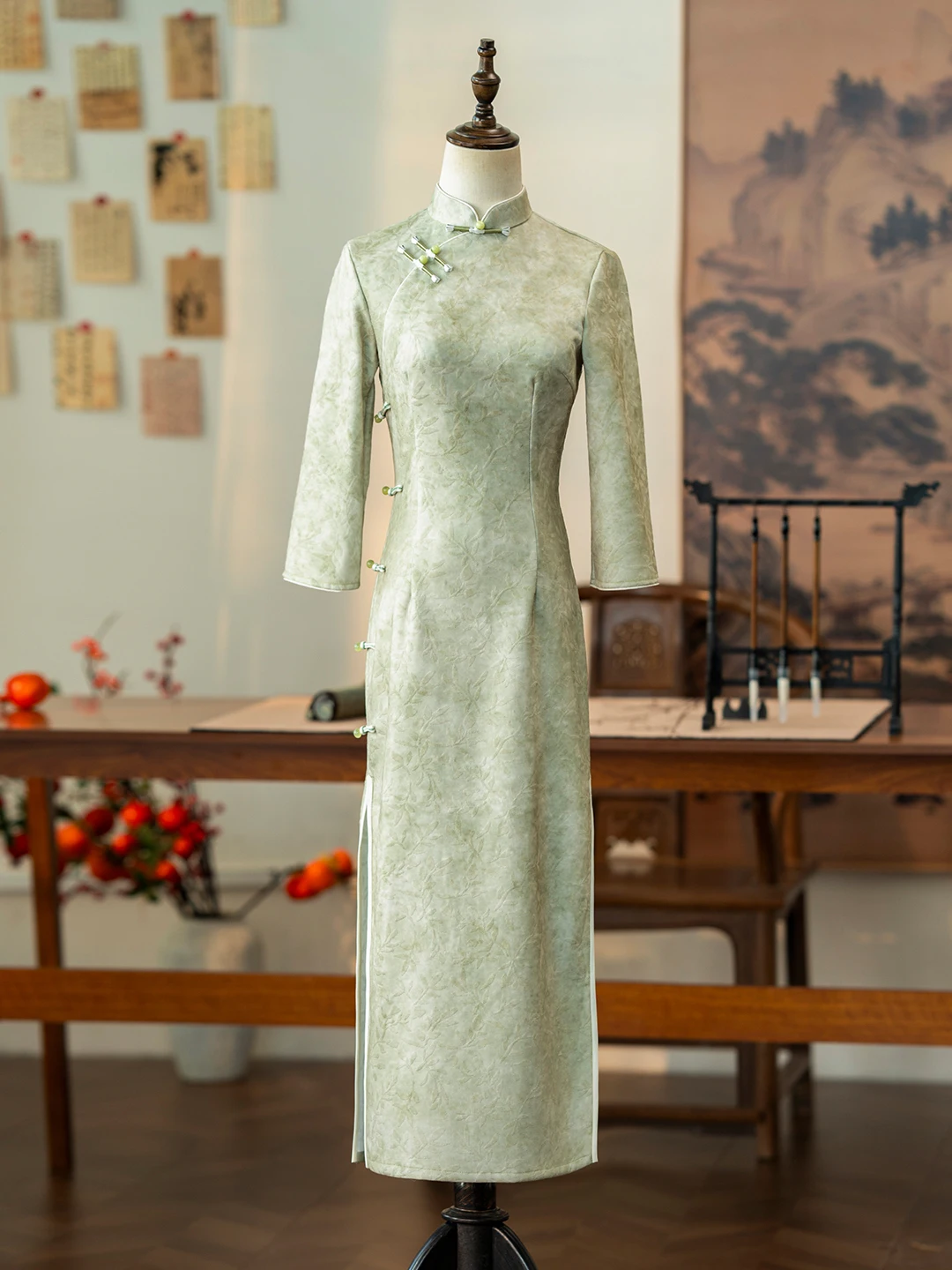 

Ele Young Chinese Sle Dr Long Sve Vintage Beau Daily Wear High Collar Autumn Winter Middle Length Skirt